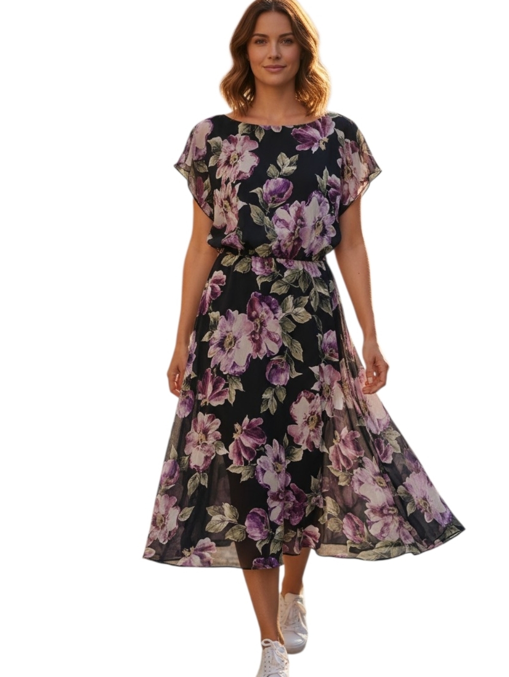 Navy Floral Sleeveless Dress
